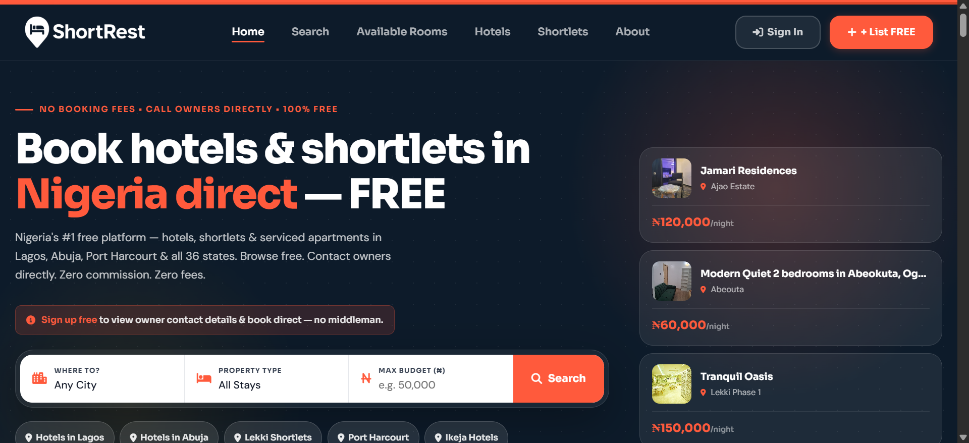 ShortRest - Hotel and Shortlet Booking